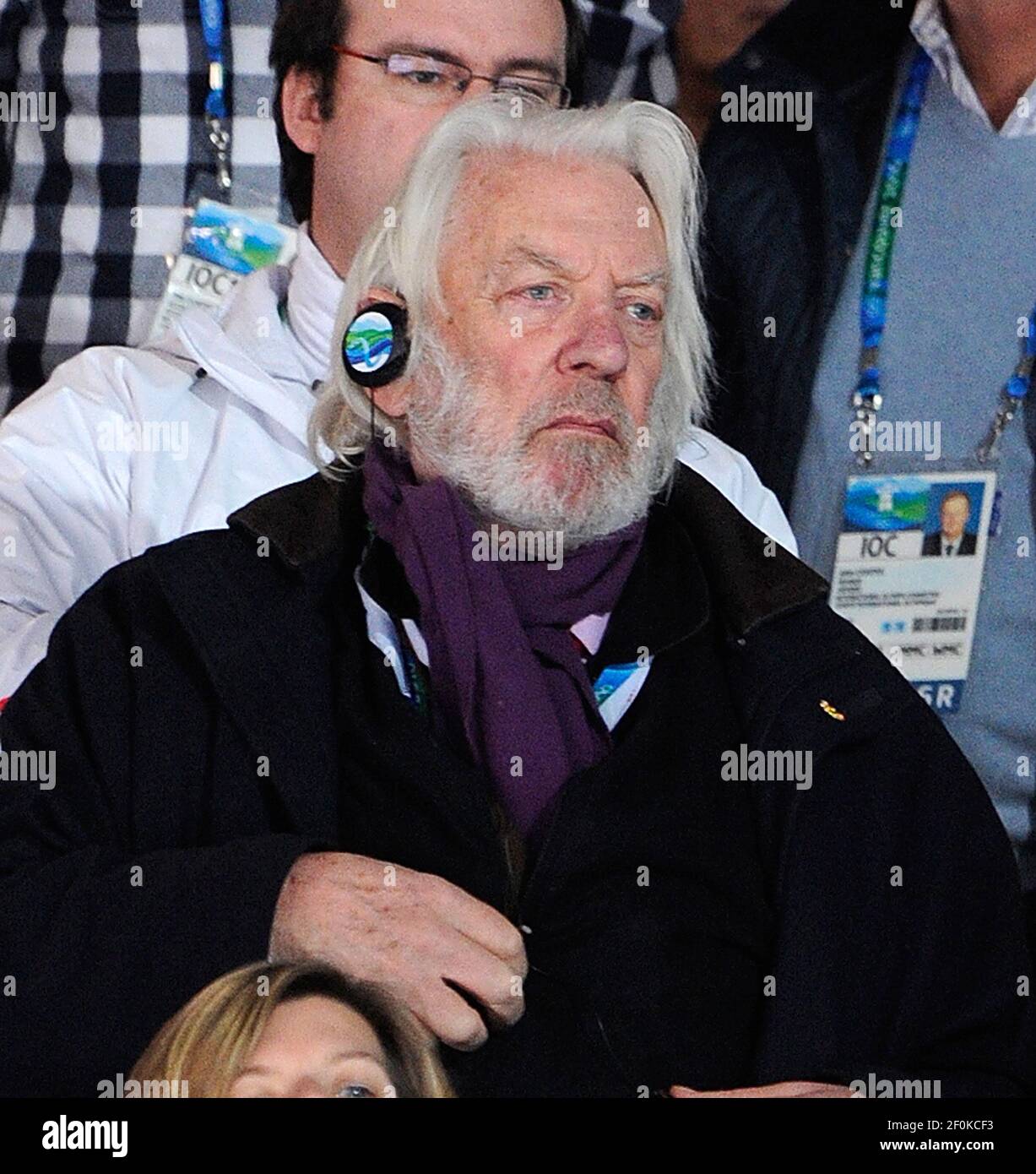 Canadian actor Donald Sutherland takes in the men's Olympic curling
