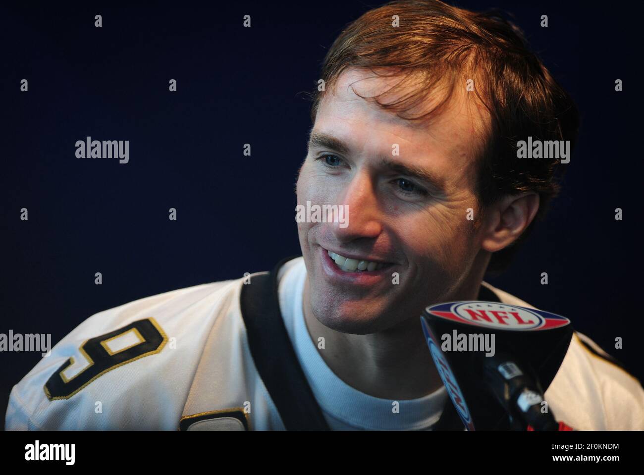 New Orleans Saints Quarteback Drew Brees Listens To A Question During