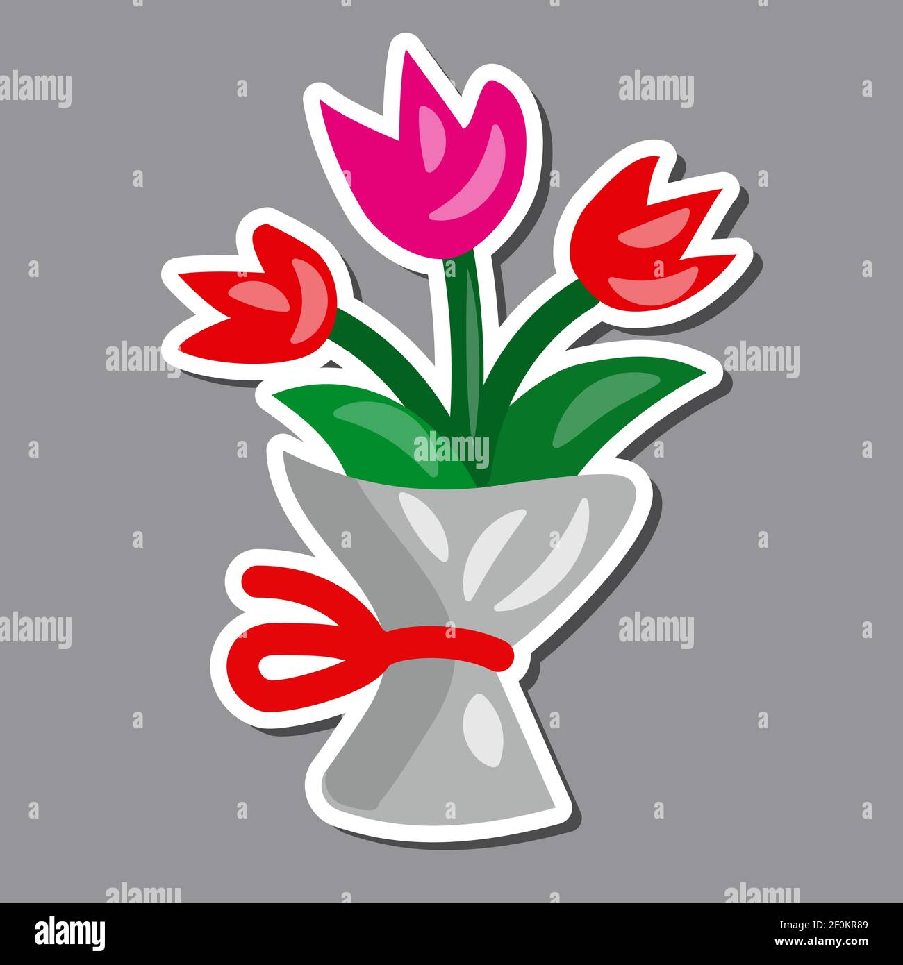 illustration of the tulip flowers bouquet cartoon sticker for congratulatons Stock Vector