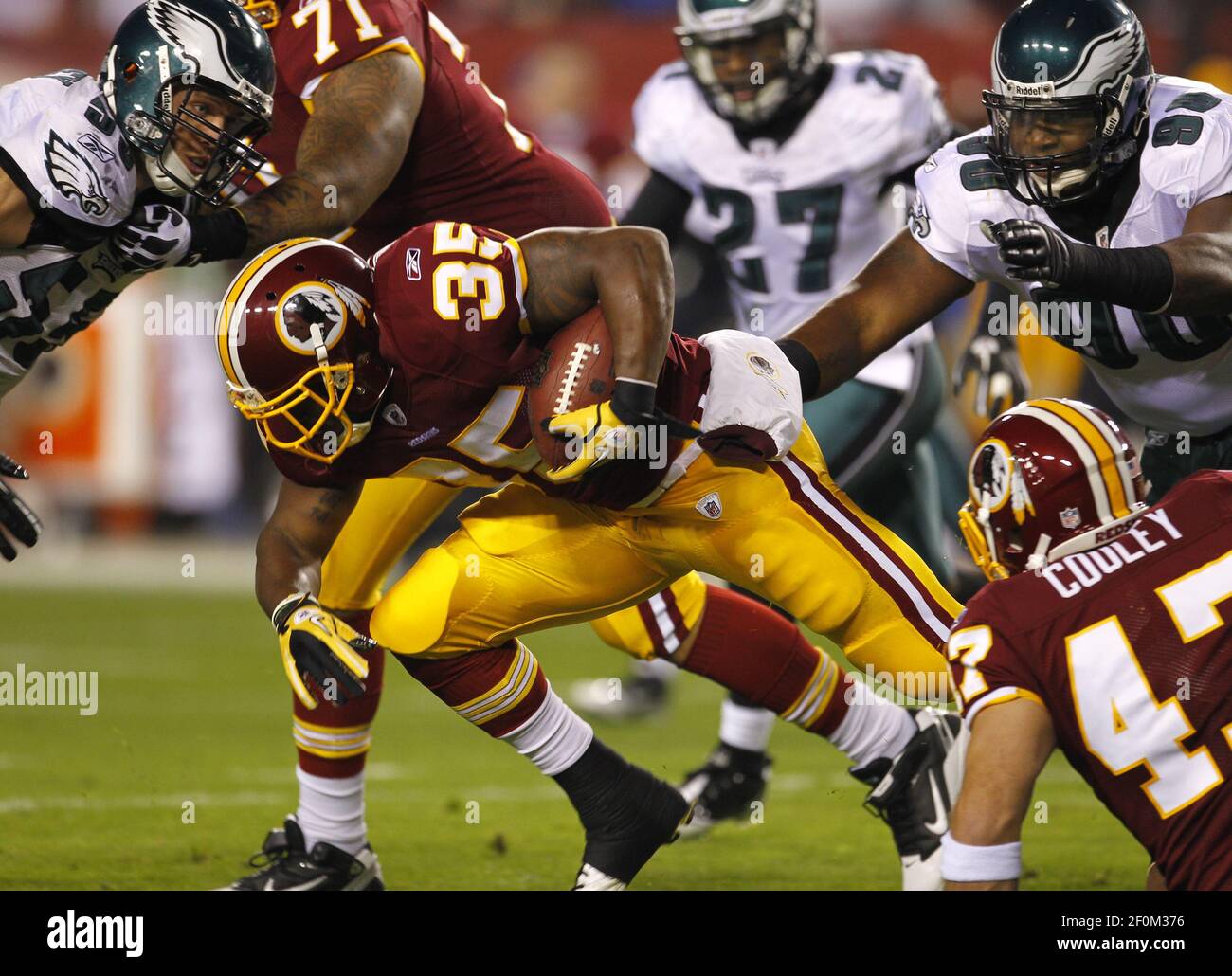 Washington Redskins running back Keiland Williams (35) carries the ball  during warmups before during first half week 13 NFL action between the New  York Giants and Washington Redskins at New Meadowlands Stadium