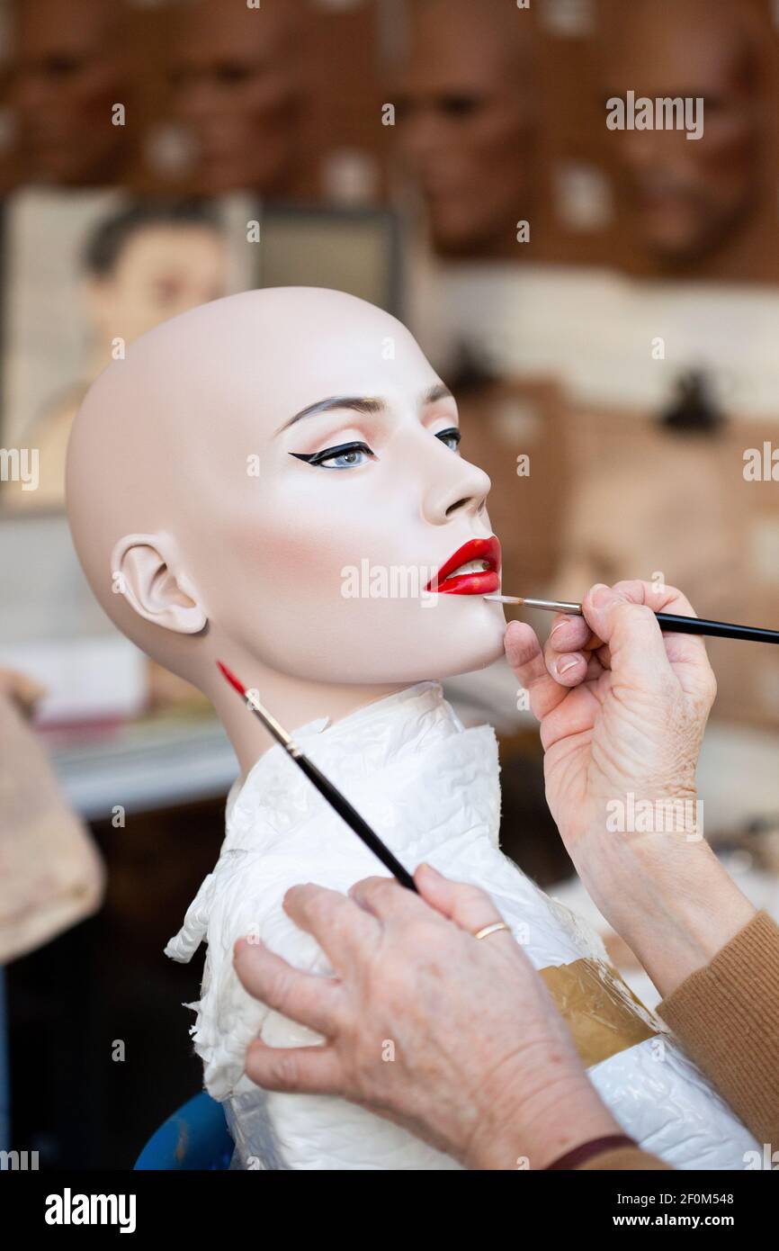 Makeup is applied to a mannequin at Rootstein Display Mannequins, a world leader in mannequin