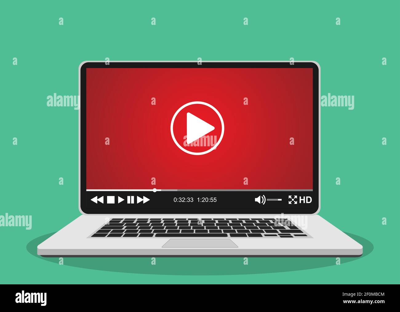 Modern notebook with video player on screen. Stock Vector