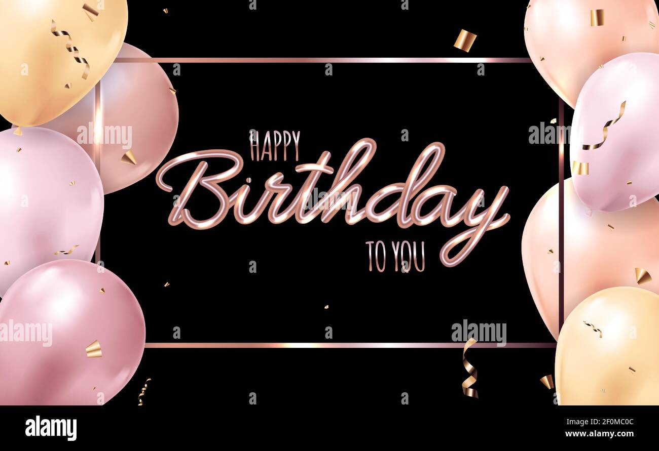 Happy Birthday Black Background with Realistic Balloons. Vector