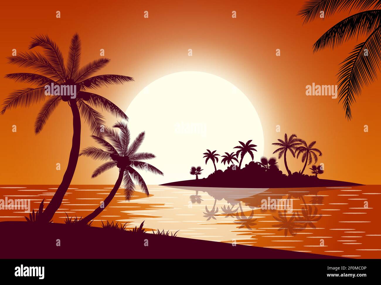 Sunset with palms at sea Stock Vector Image & Art - Alamy