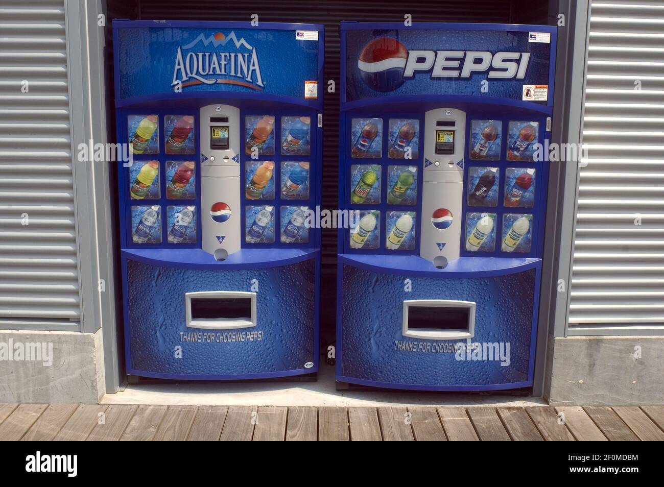 Drink vending machines dispense Pepsi products including Aquafina in the NYC neighborhood of