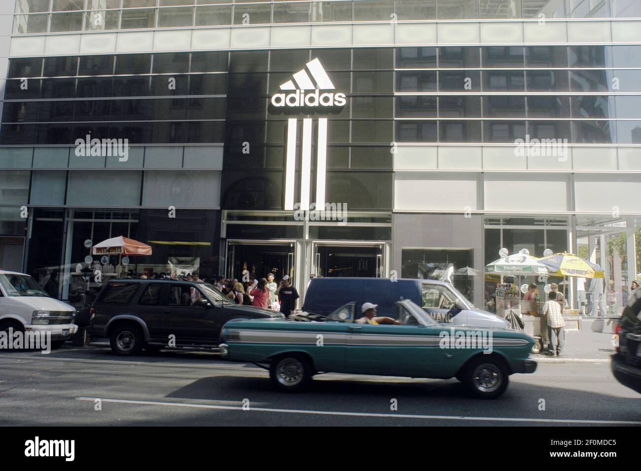 An Adidas store at Houston St. and Broadway in Noho is seen on June 6,  2005. Adidas is suing Forever 21 over the use of its three-stripe logo  which the sportswear company