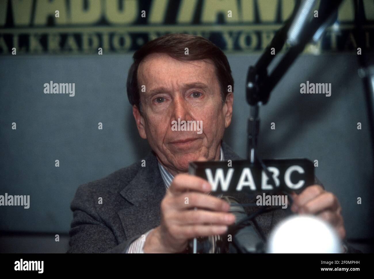 Radio talk show host Bob Grant in his WABC studio on February 6, 1995.  Billionaire supermarket, real estate and oil mogul John Catsimatidis has  bought WABC radio from Cumulus Media in a