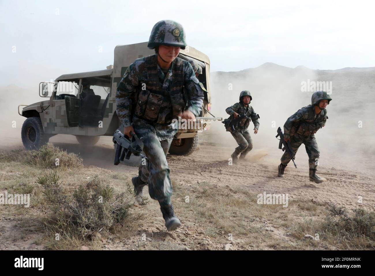 In this undated photo, Chinese soldiers of the PLA 76th Group Army take part in a training session at the Helan Mountains in the border of Inner Mongolia's Alxa League and Ningxia, China. (Photo by Yuan hongyan - Imaginechina/Sipa USA) Stock Photo