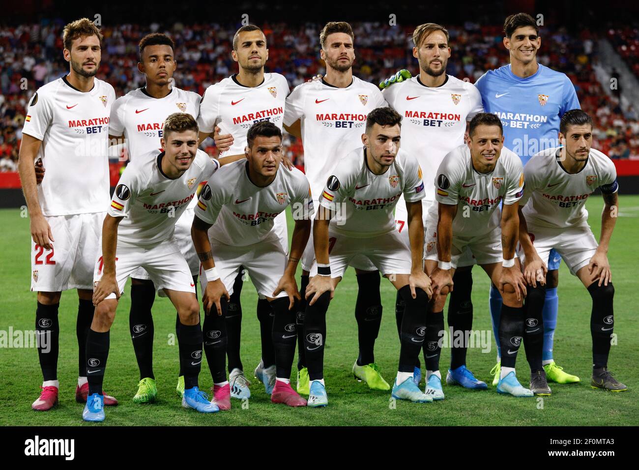 Sevilla FC team line up during the match Sevilla FC v Apoel, of UEFA Europa  League, Group Stage. Sanchez Pizjuan Stadium. Sevilla, Spain, 03 Oct 2019.  (Photo by pressinphoto/Sipa USA Stock Photo -