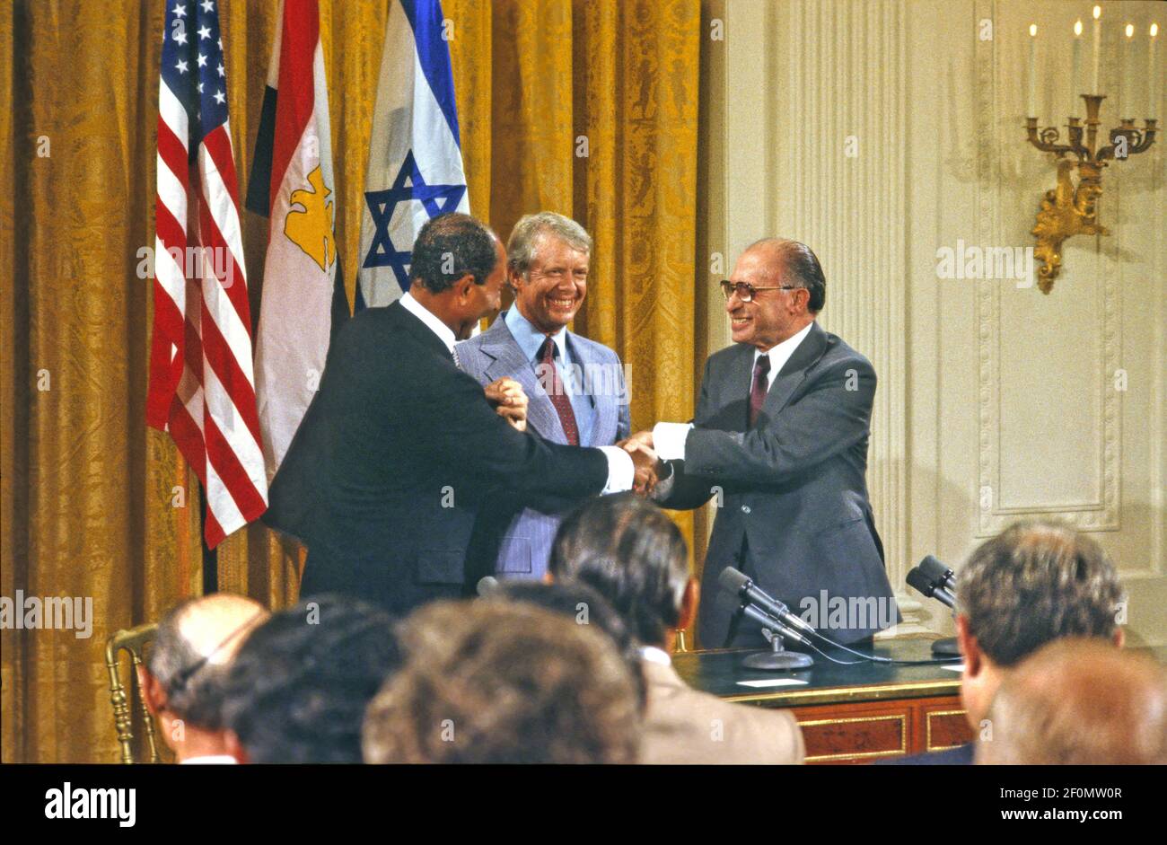 United States President Jimmy Carter, center, President Anwar Sadat of