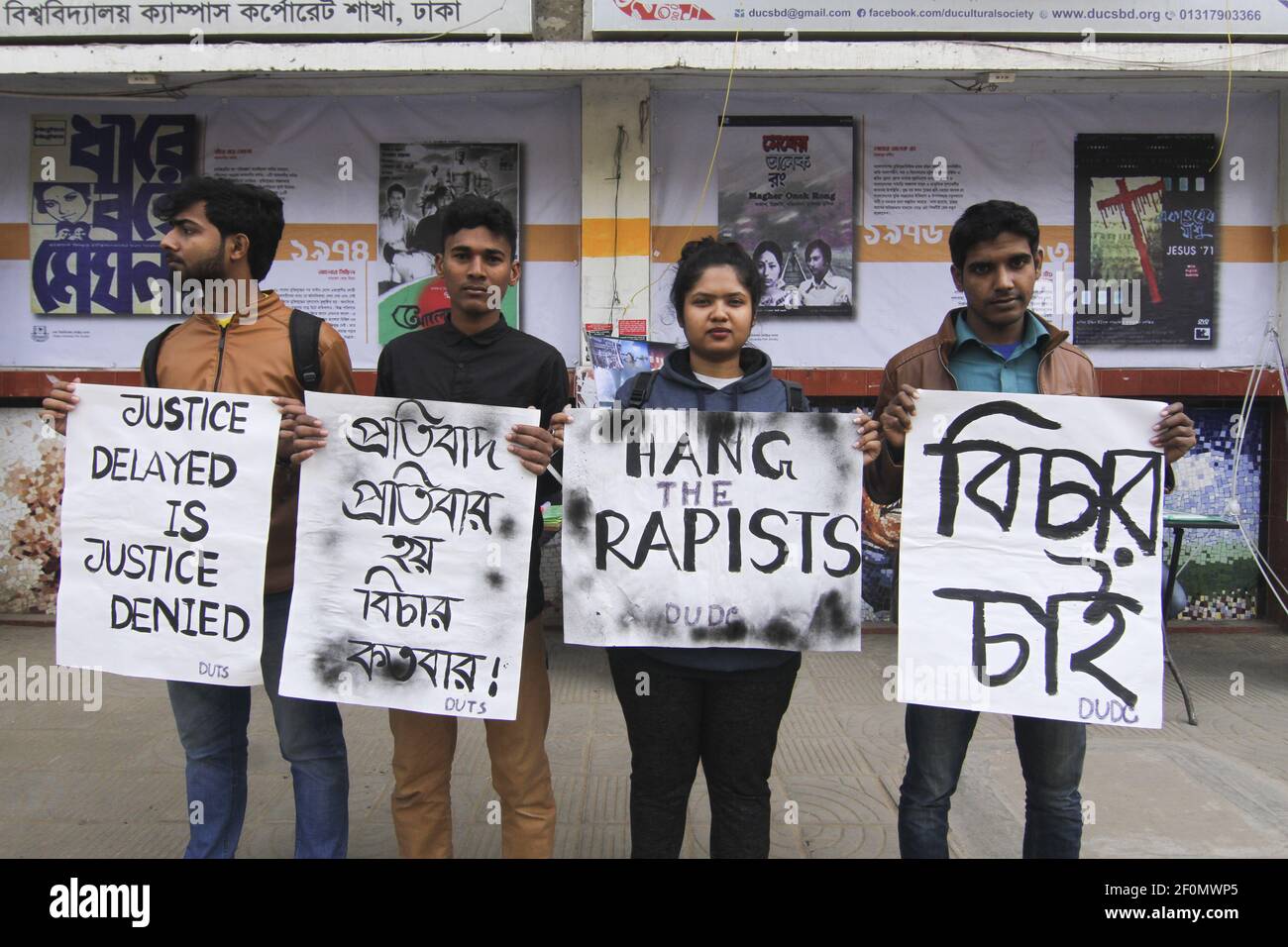 Dhaka University students hold a rally to demand punishment for the people involved in the rape case of a female student of Dhaka University in Dhaka, Bangladesh. (Photo by MD Abu Sufian Jewel/Pacific Press/Sipa USA) Stock Photo