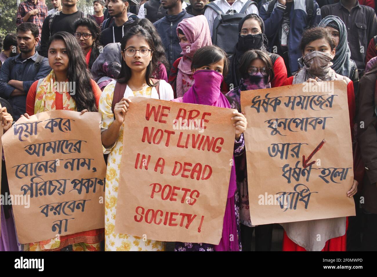 Dhaka University students hold a rally to demand punishment for the people involved in the rape case of a female student of Dhaka University in Dhaka, Bangladesh. (Photo by MD Abu Sufian Jewel/Pacific Press/Sipa USA) Stock Photo