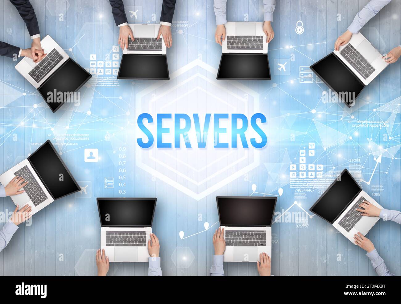 Group of Busy People Working in an Office with SERVERS inscription ...