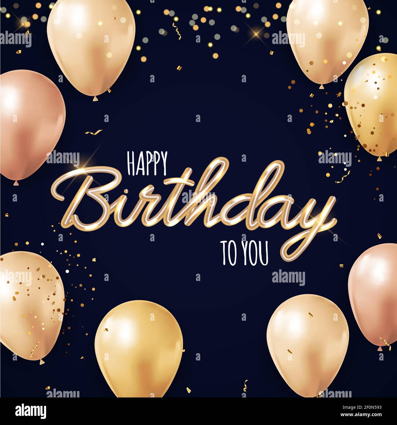 Happy Birthday Ribbon With Golden Balloons Background Stock