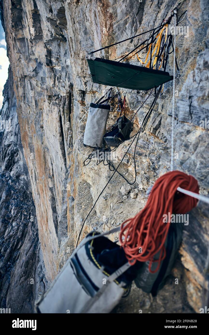 Climbing gear during ascent of the Eiger North Face Stock Photo - Alamy