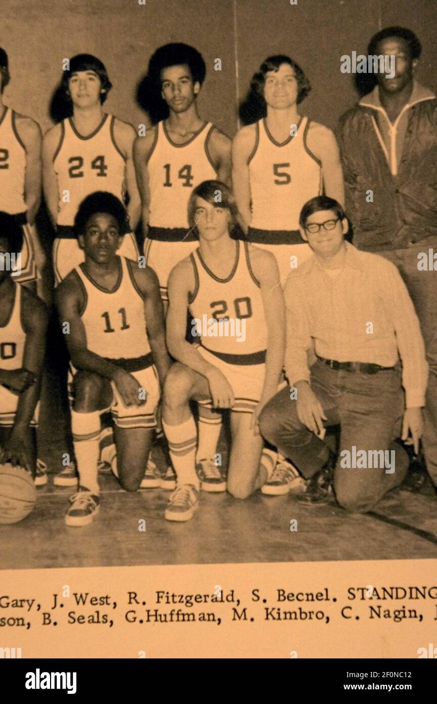 Collect photograph. 1973 New Orleans, Louisiana. Old Perry Walker High