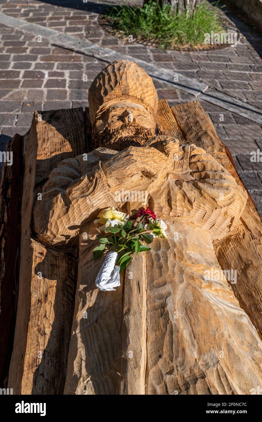 carved wooden statue of Saint Valentine, patron saint of terni Stock