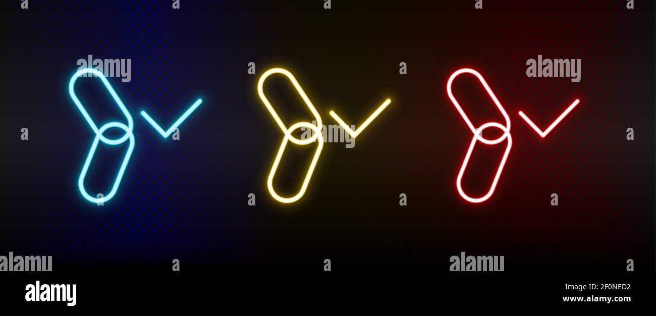 link, url, verify neon icon set. Set of red, blue, yellow neon vector ...