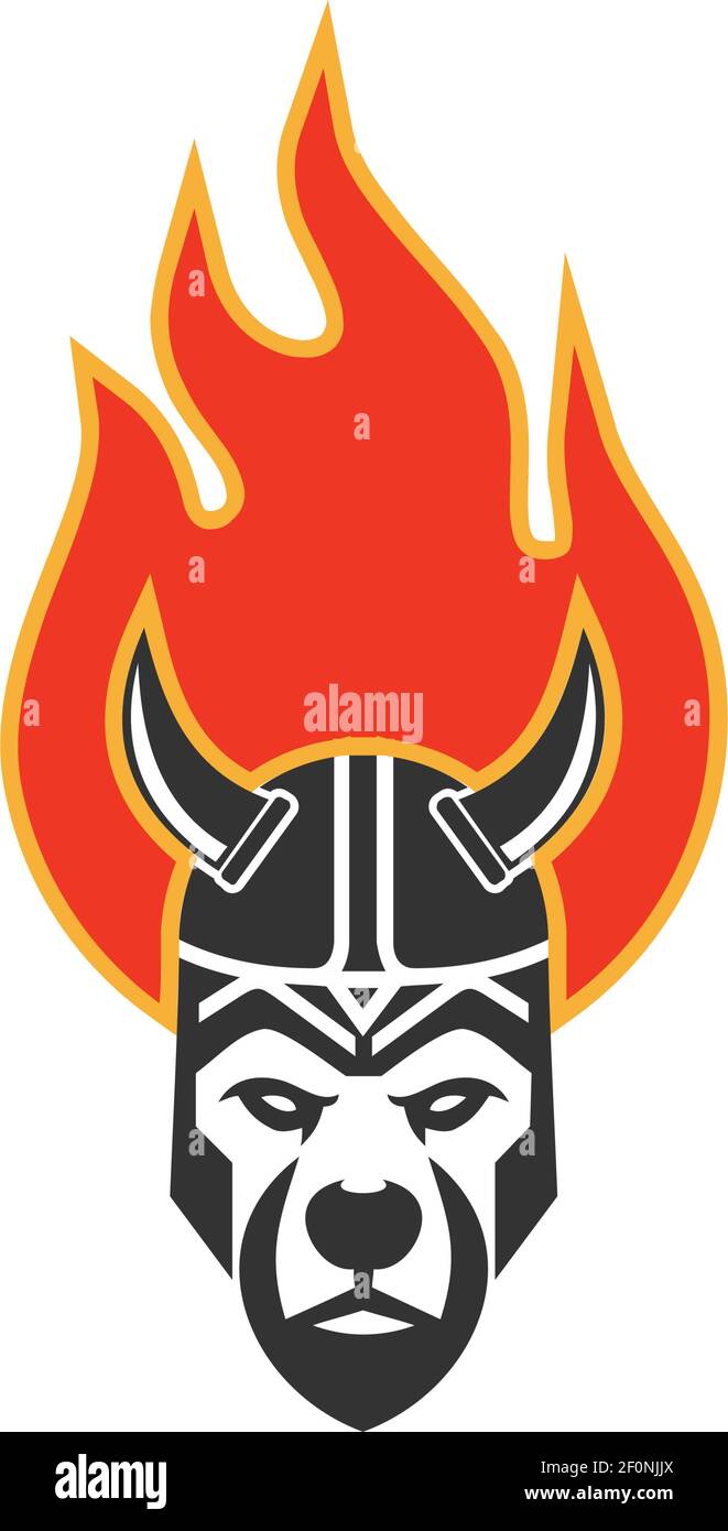 bear viking on fire icon logo vector concept design Stock Vector
