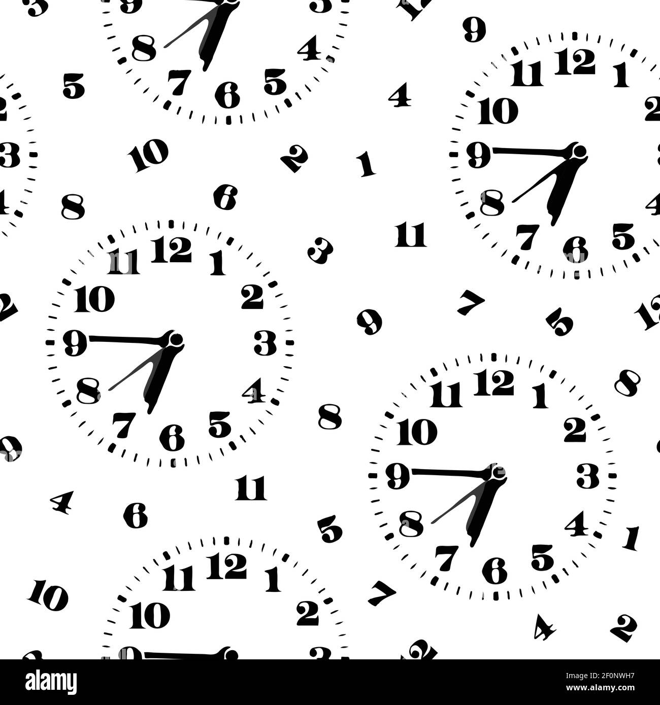 Seamless vector pattern with black clock on white background. Simple ...