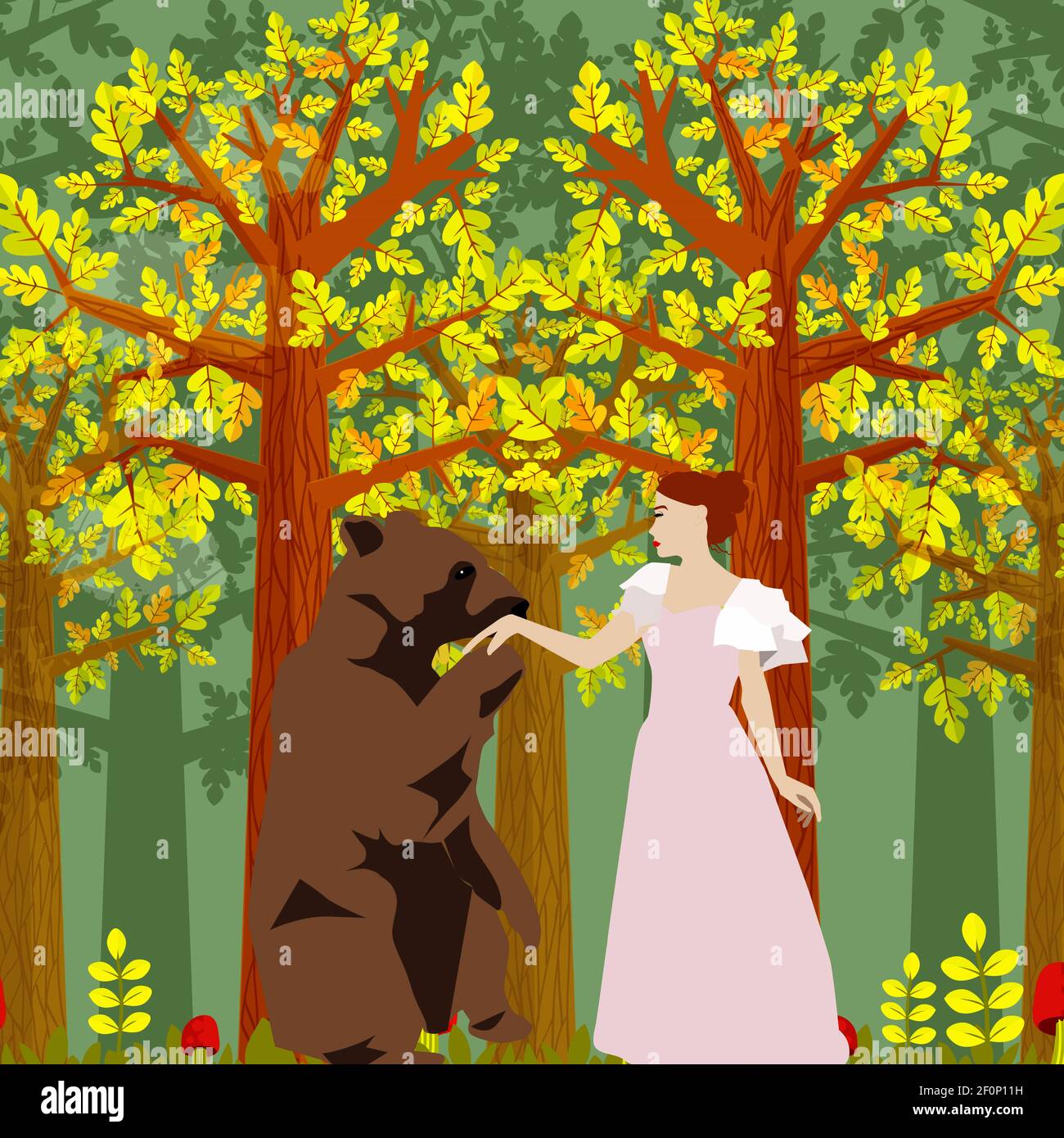A bear offers a girl to dance with him in the woods Stock Photo - Alamy