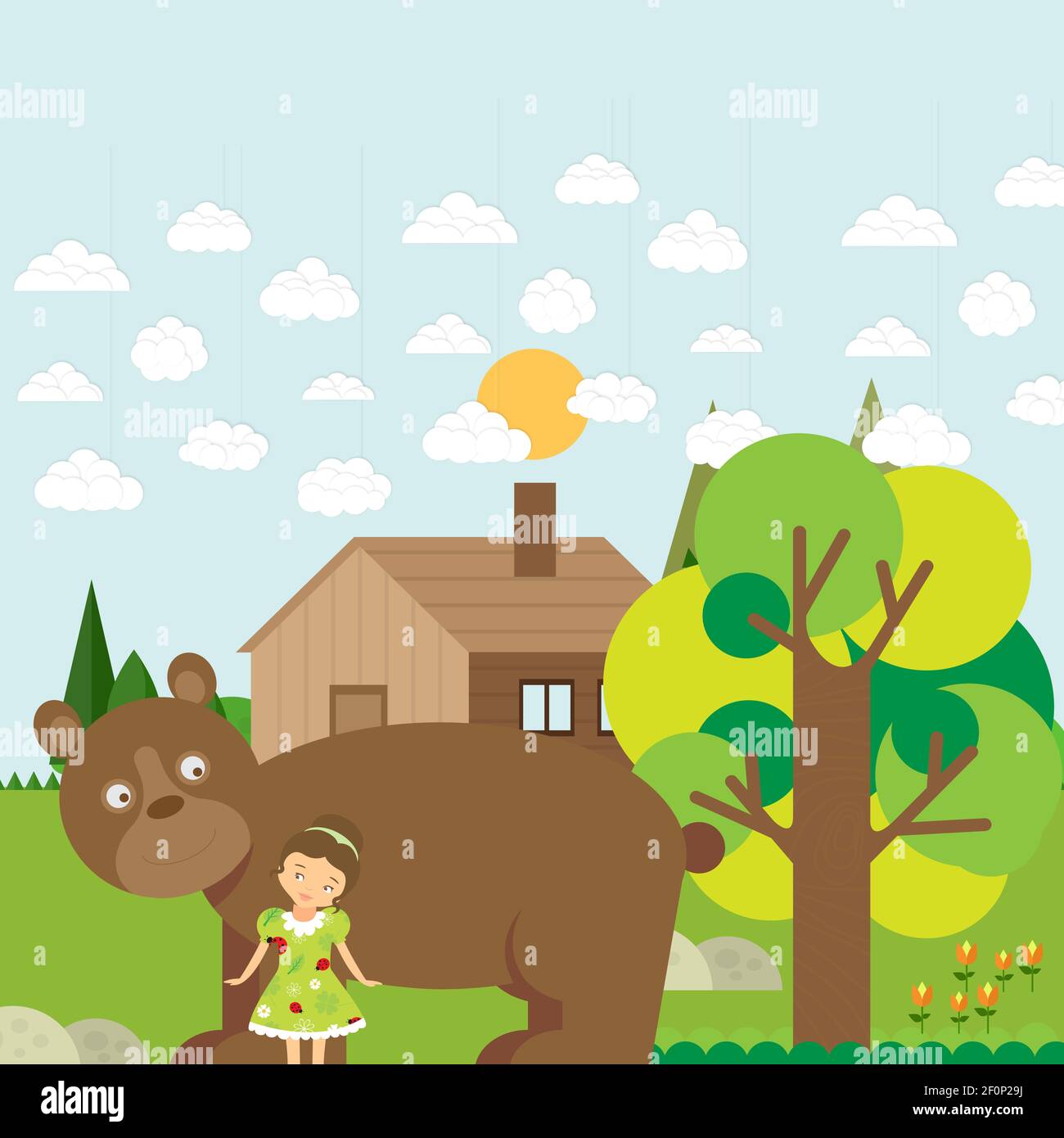 A girl asks the bear to ride on his back Stock Photo - Alamy