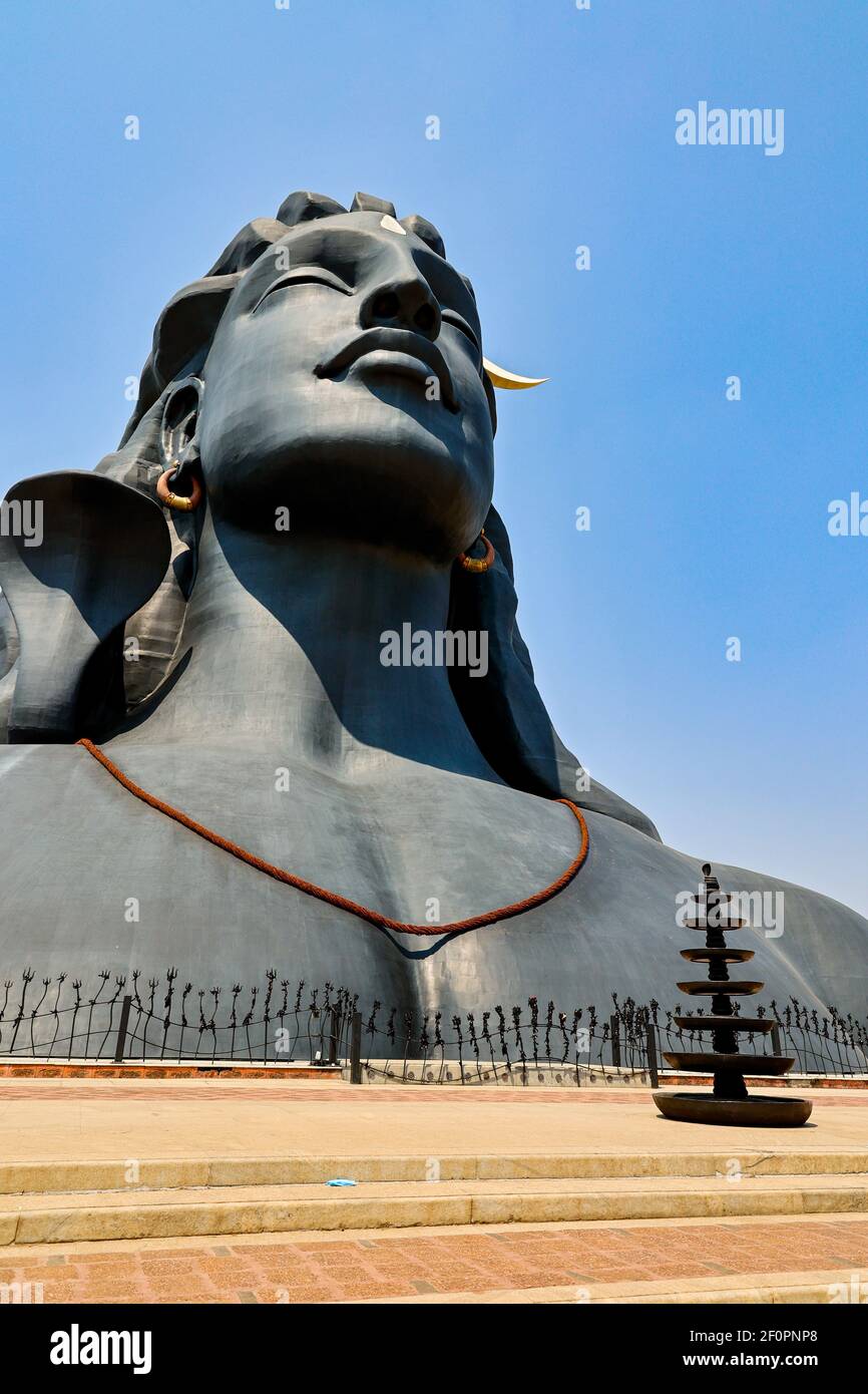 The giant Adiyogi Shiva Statue at Isha Yoga Center, Coimbatore, Tamil Nadu, India Stock Photo