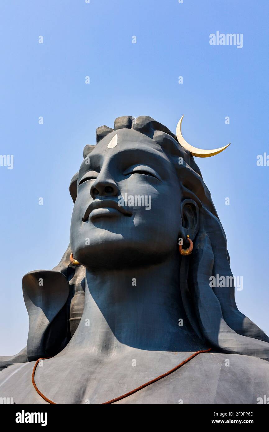 The giant Adiyogi Shiva Statue at Isha Yoga Center, Coimbatore, Tamil Nadu, India Stock Photo