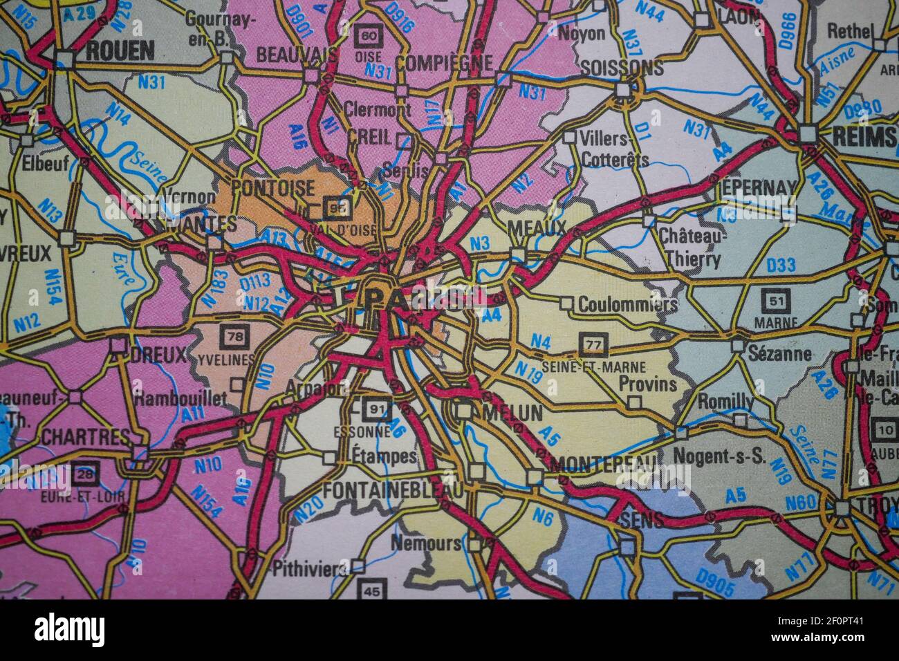 Map of Paris area, France Stock Photo