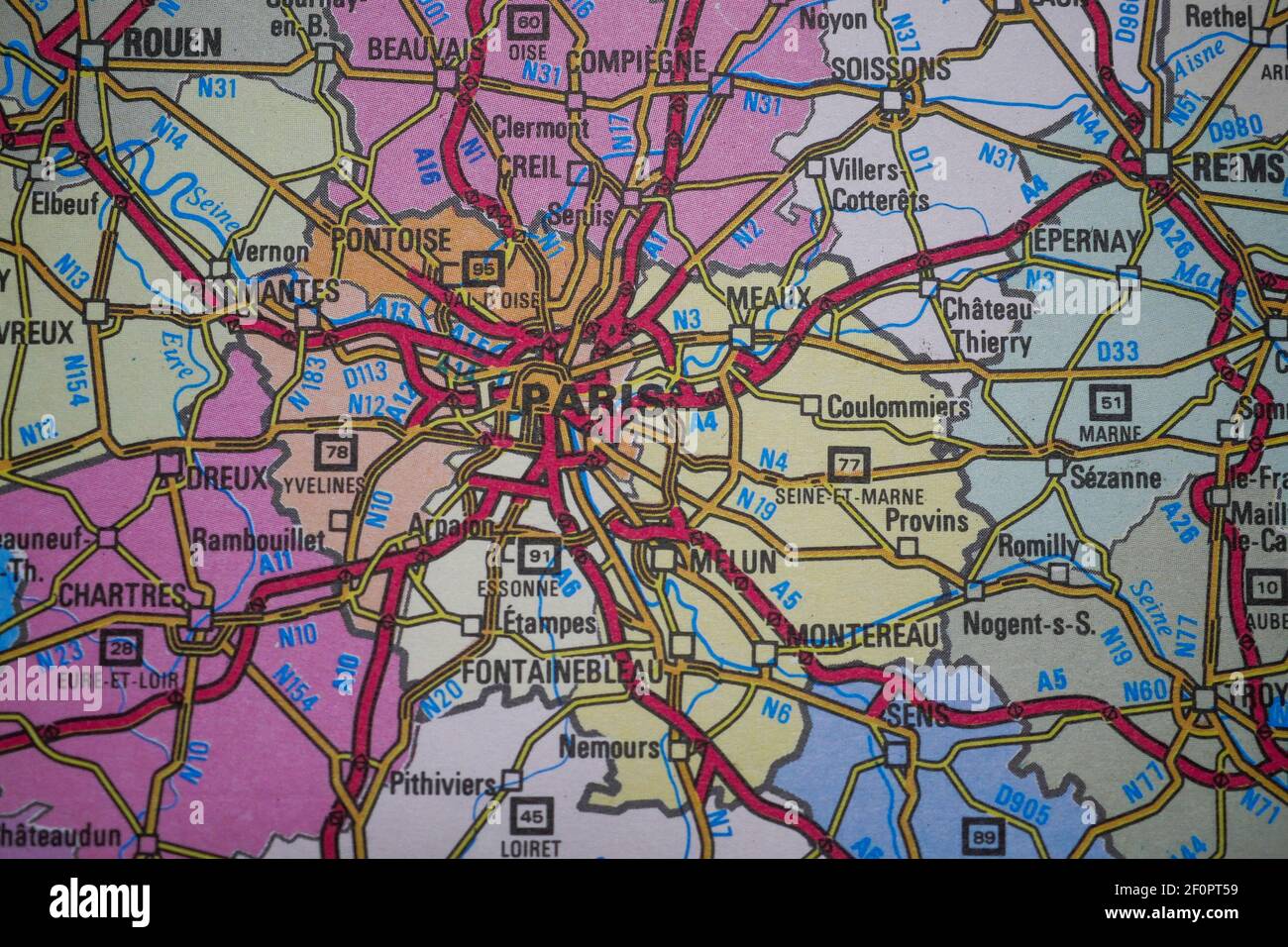 Map of Paris area, France Stock Photo