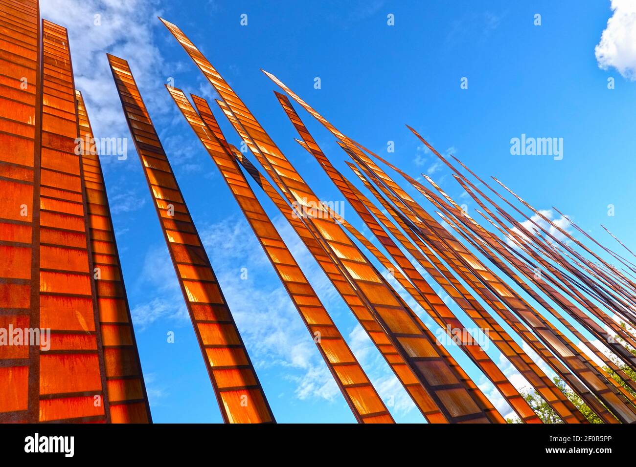 Seattle, Washington, USA, October 19, 2019: Sculpture Grass blades by John Fleming, exhibited as public work of contemporary art at the Seattle Center Stock Photo