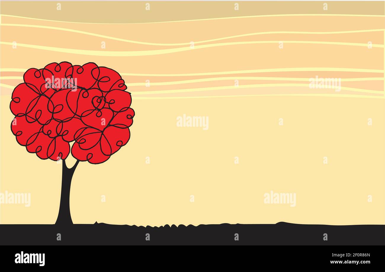vector drawing heart shape with love tree design background Stock ...