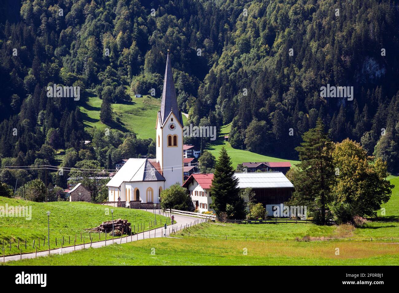Church of St. Barbara, Oberstdorf-Tiefenbach, Oberallgaeu, Allgaeu, Bavaria, Germany Stock Photo