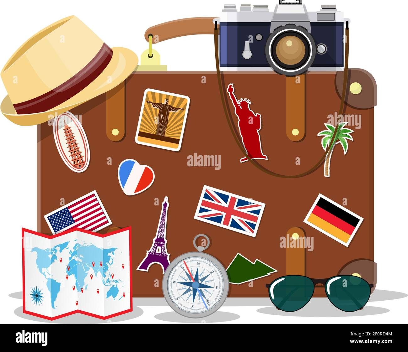 Vintage old travel suitcase. Stock Vector