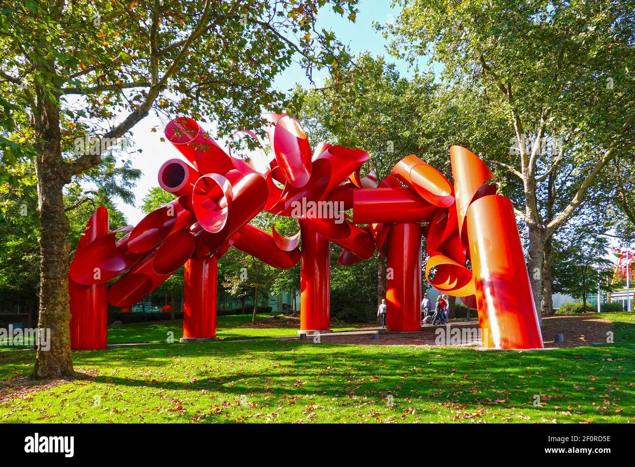 Seattle, Washington, USA - October 19, 2019: Sculpture Olympic Iliad by Alexander Liberman,  public work of contemporary art at the Seattle Center Stock Photo
