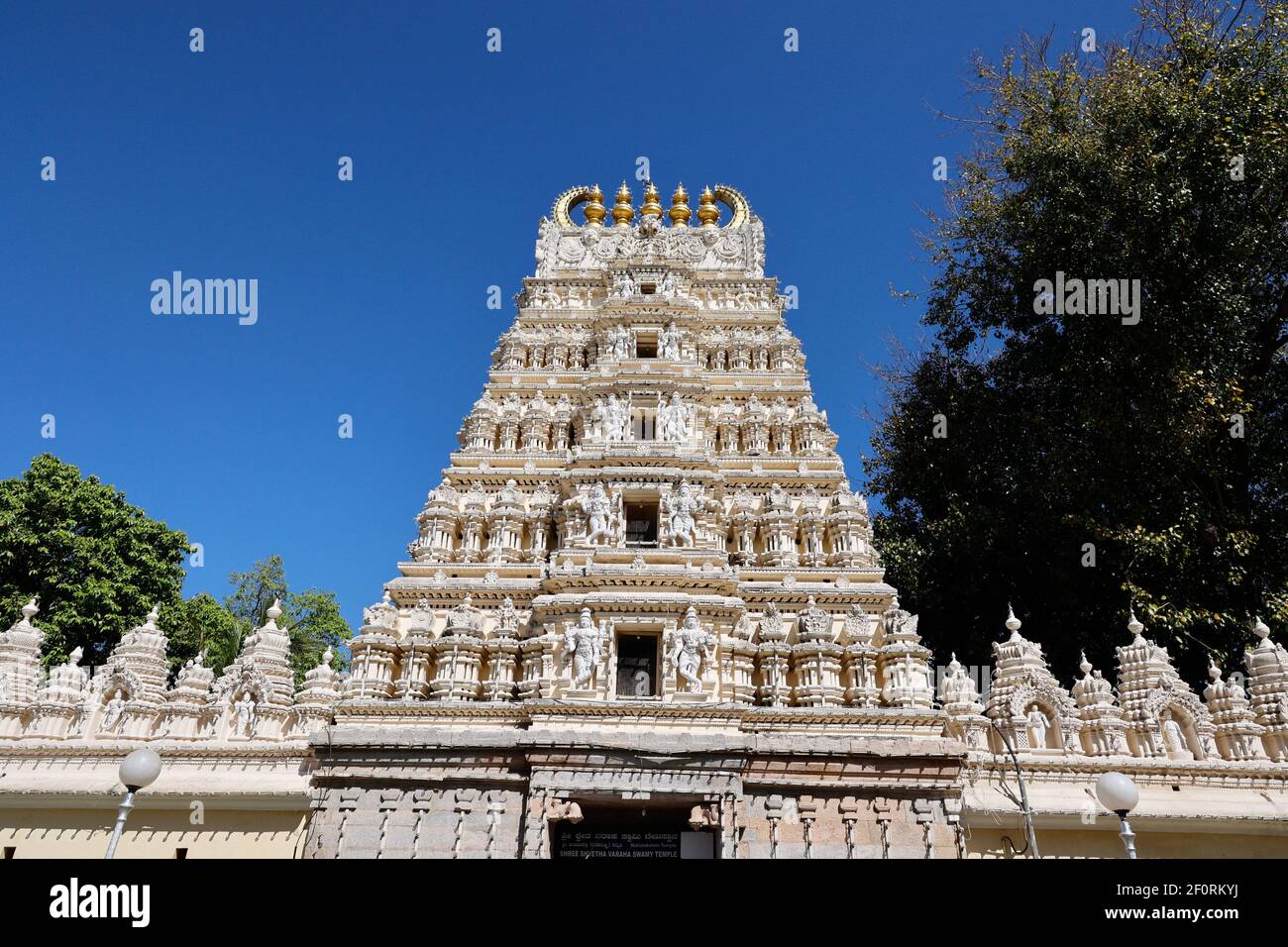 Ornate carvings on the mandap of Sri Prasanna Krishna Swamy Temple at Mysore, Karnataka, India Stock Photo