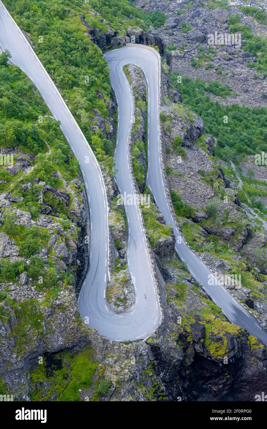 Hairpin bends, mountain road Trollstigen, near Andalsnes, More og Romsdal, Vestland, Norway Stock Photo