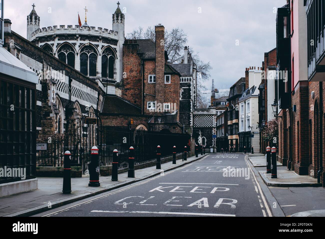 London, UK - March 2021 : Cloth Fair, Smithfield, London with empty streets in the third national lockdown Stock Photo