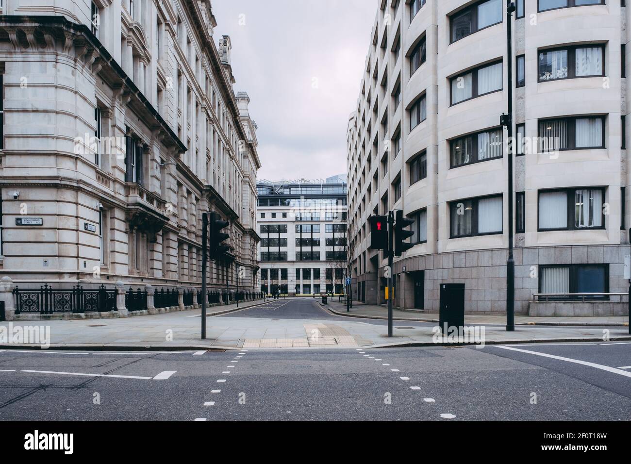 London, UK - March 2021 :   The City of London with empty streets in the third national lockdown Stock Photo
