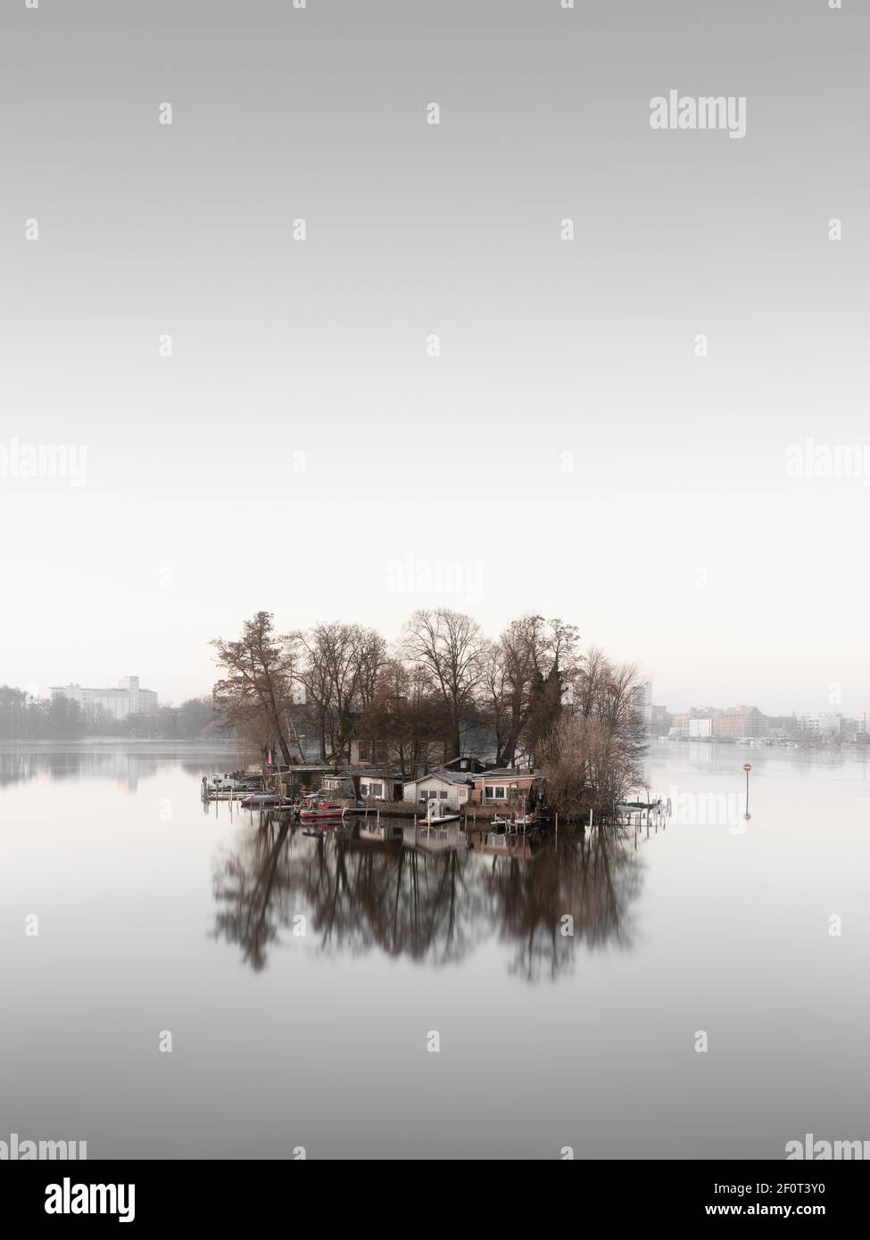 Kleiner Wall or Love Island in the Havel River in Berlin Spandau in the morning, Germany Stock Photo