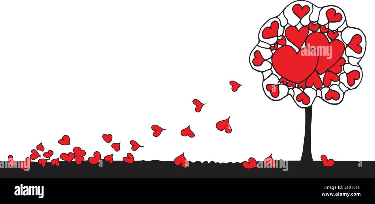 vector drawing heart shape with love tree design background Stock ...