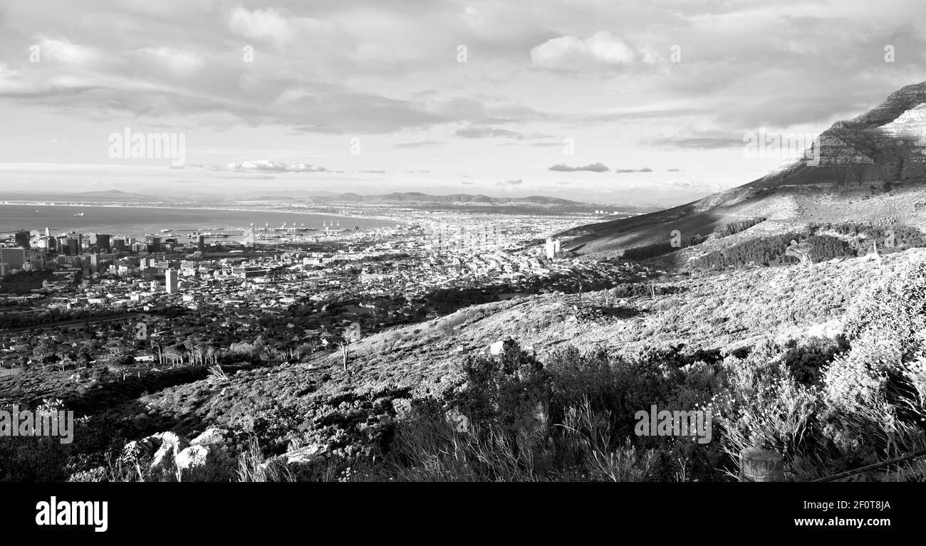 In south africa cape town city skyline from table mountain Stock Photo ...