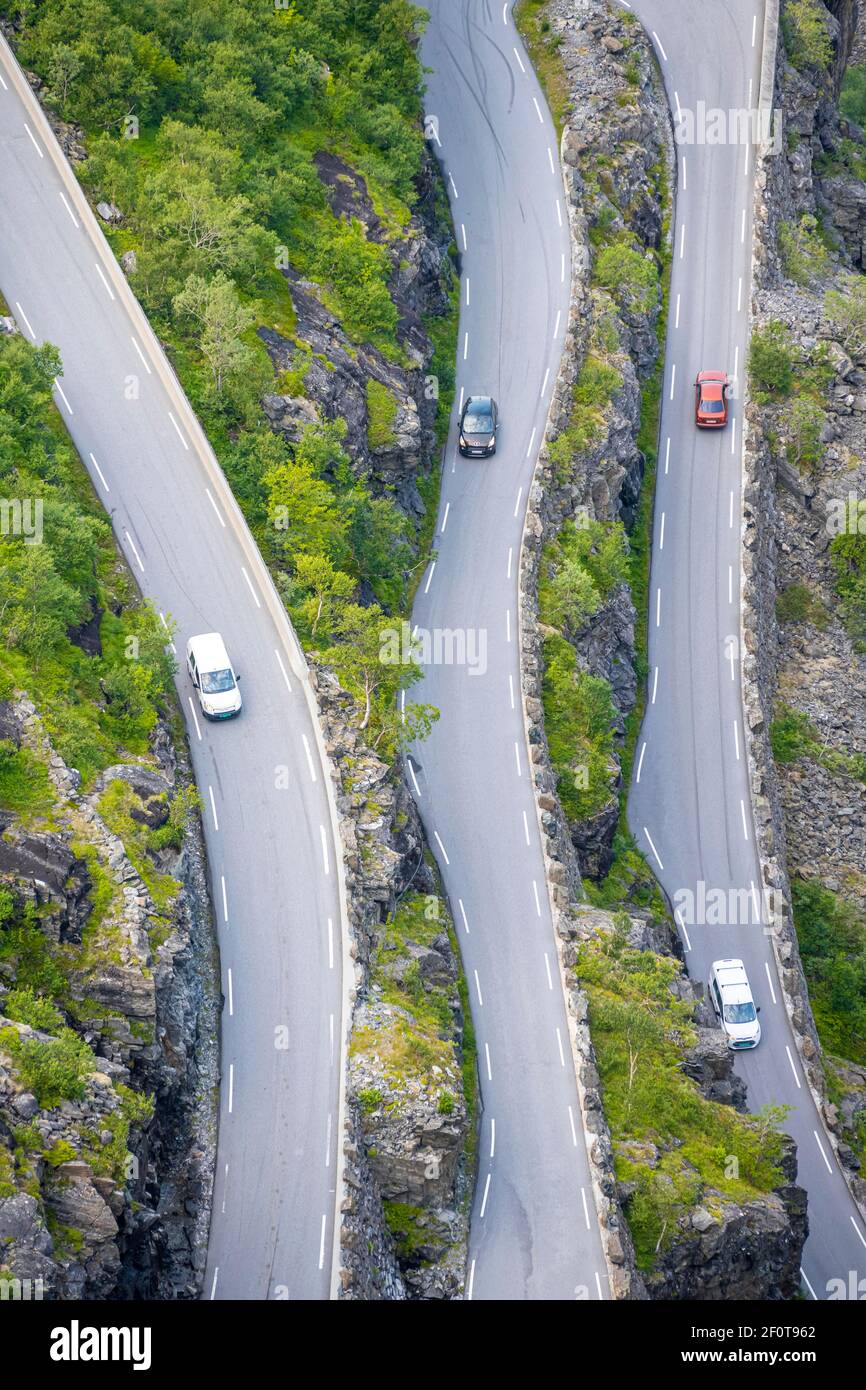 Cars on the mountain road Trollstigen, near Andalsnes, More og Romsdal, Vestland, Norway Stock Photo