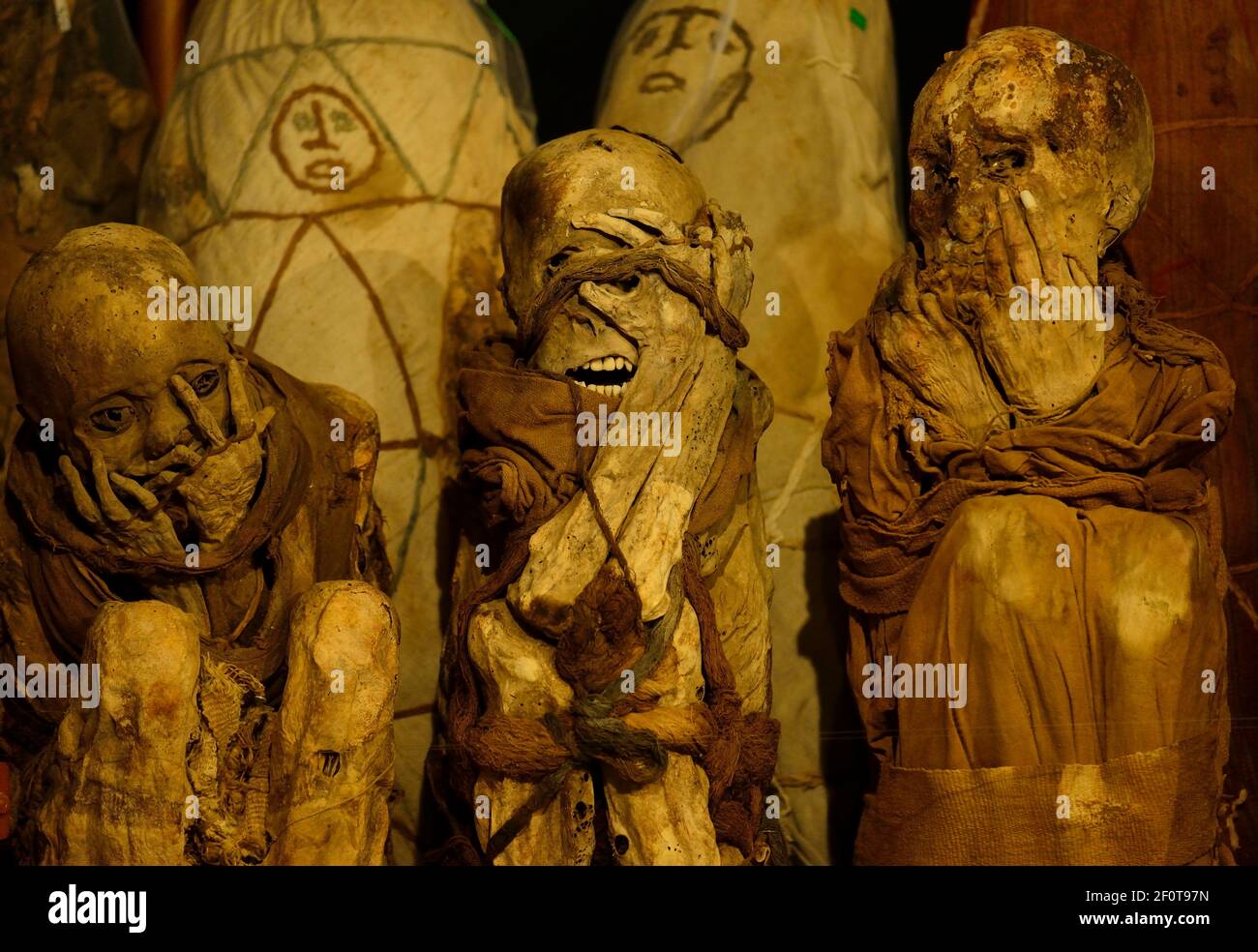 Mummies of the Chachapoya culture in the museum of Leymebamba, province of Chachapoyas, Amazonas region, Peru Stock Photo