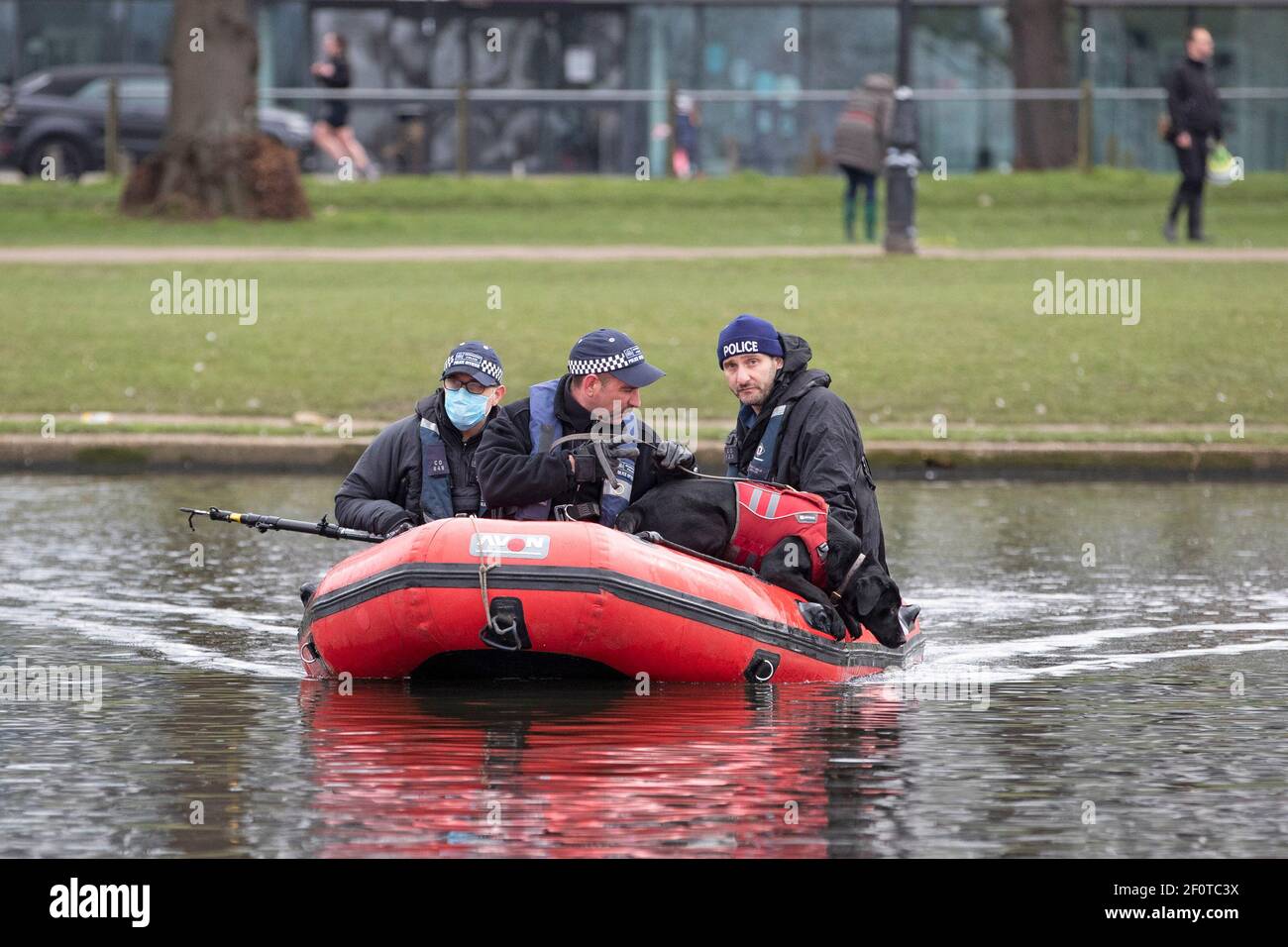 A Search team continue the search for missing woman Sarah Everard on Clapham Common  on the 7th of March 2021, who disappeared while walking home Stock Photo