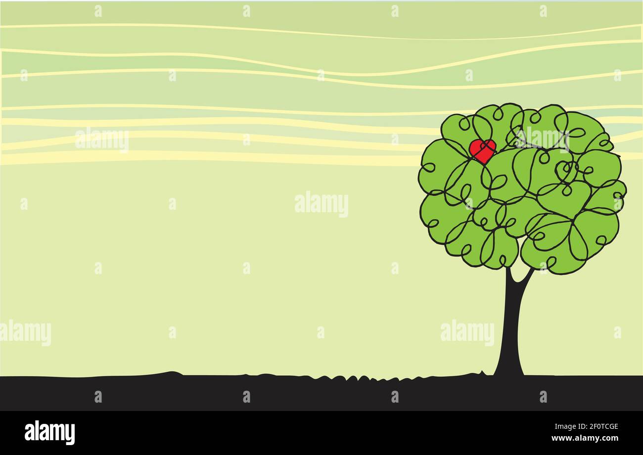 vector drawing heart shape with love tree design background Stock ...
