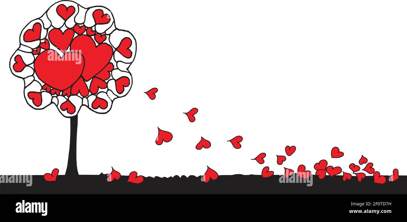 vector drawing heart shape with love tree design background Stock ...