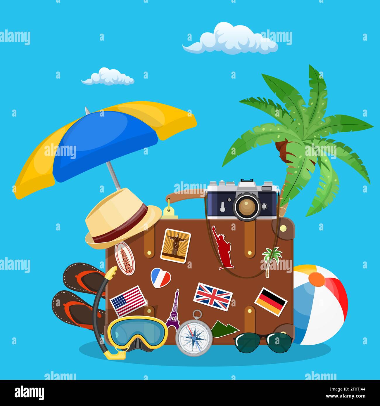 Vintage old travel suitcase. Stock Vector