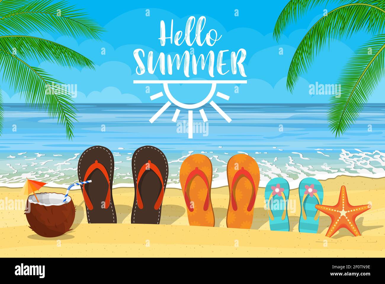 family flip-flops on the beach Stock Vector Image & Art - Alamy