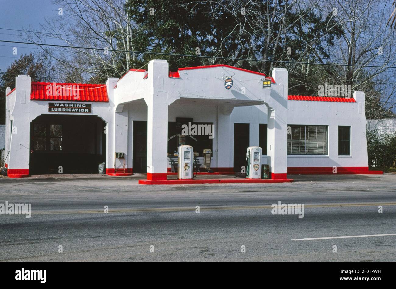 Fina gas station angle view Route 17 Kingsland ca. 1979 Stock